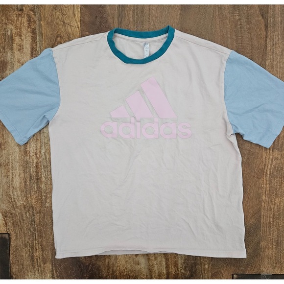 adidas Tops - Adidas Boyfriend Tee Women S Pink Blue Essentials Big Logo Loose Fit 90's Style